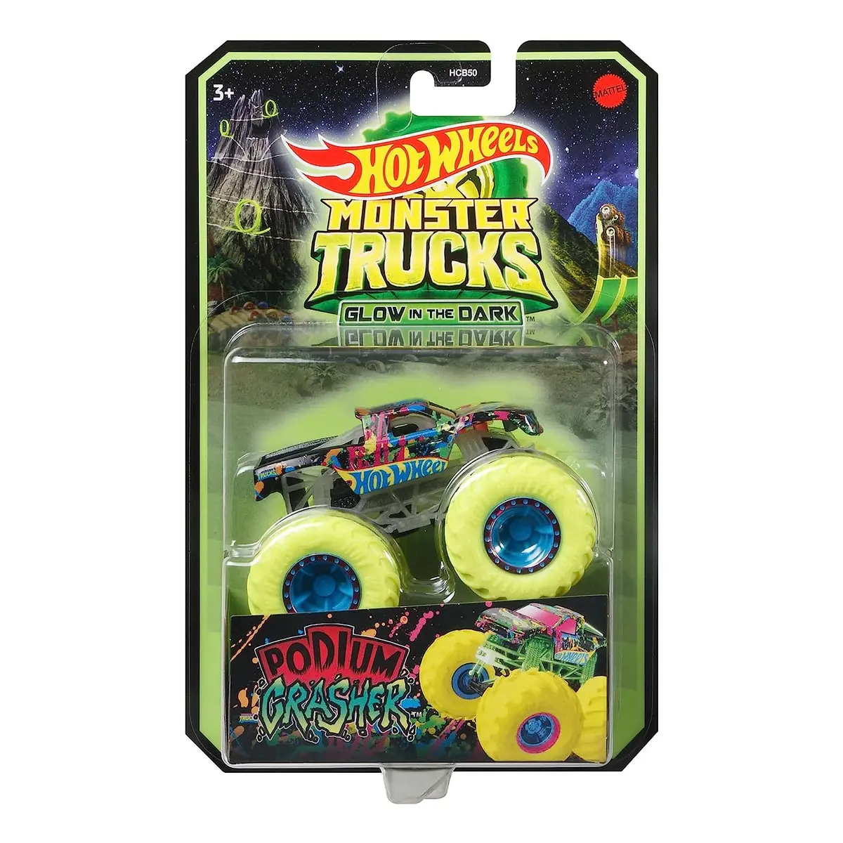 Hot Wheels Glow In The Dark 1:64 Scale Podium Crasher Monster Truck For Ages 3+ 1