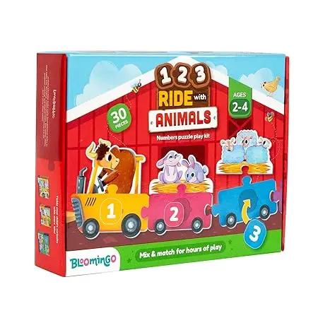 Bloomingo Learning Kit:123 Ride With Animals- Learn Numbers, Count, Sequence & Compare With Fun Exciting Animal Adventure Puzzle 1