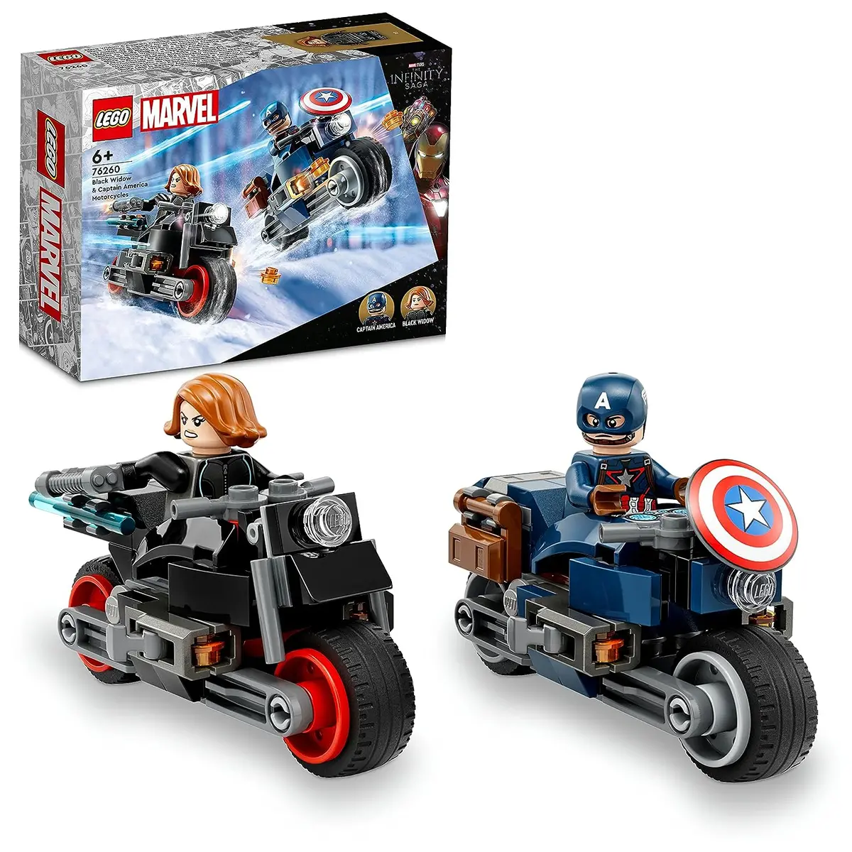 Lego Marvel Black Widow & Captain America Motorcycles Building Kit For Ages 6+ 1