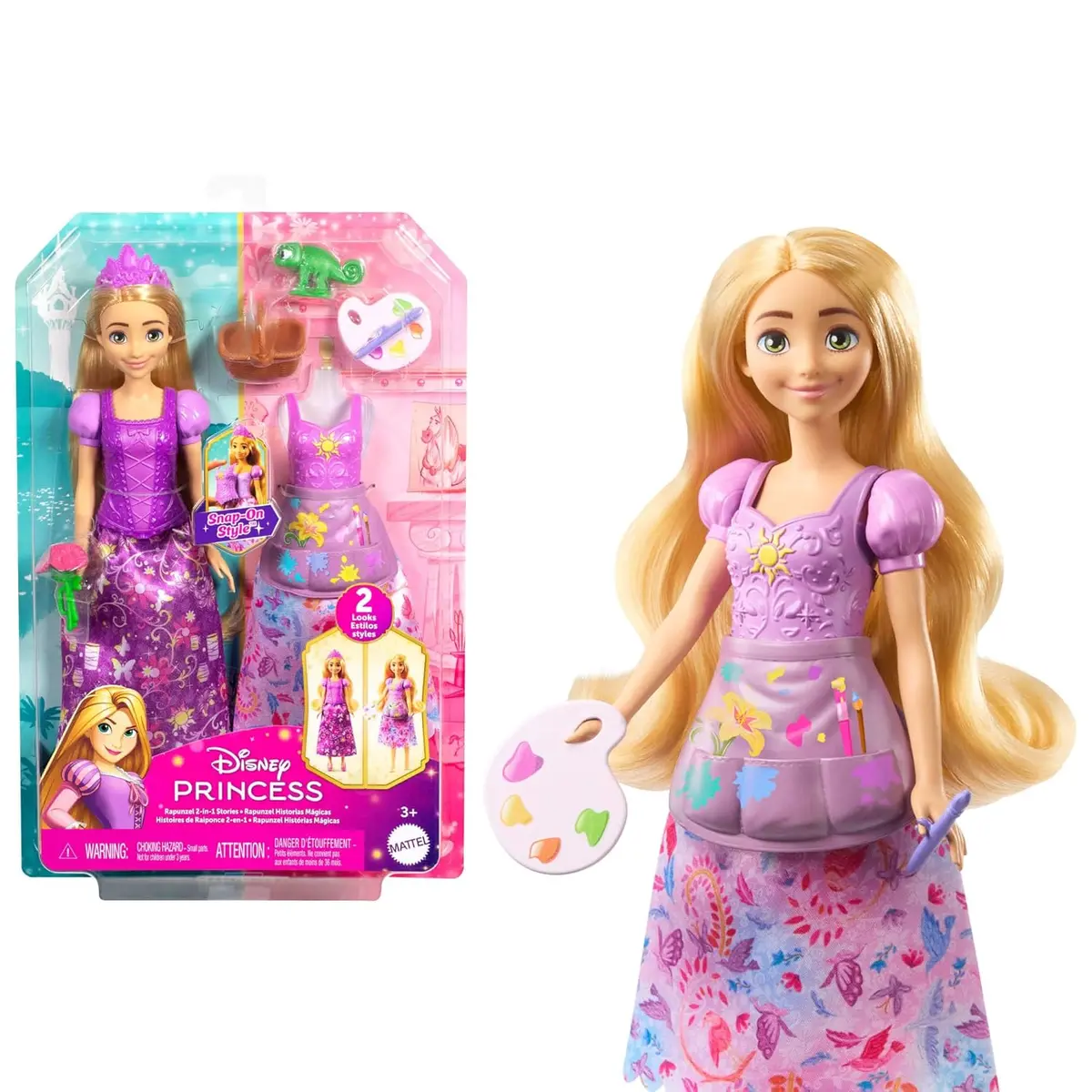 Disney Princess 2-In-1 Stories Rapunzel Fashion Doll With 2 Snap-On Bodices, 2 Skirts & 9 Accessories For Kids Ages 3+ 1