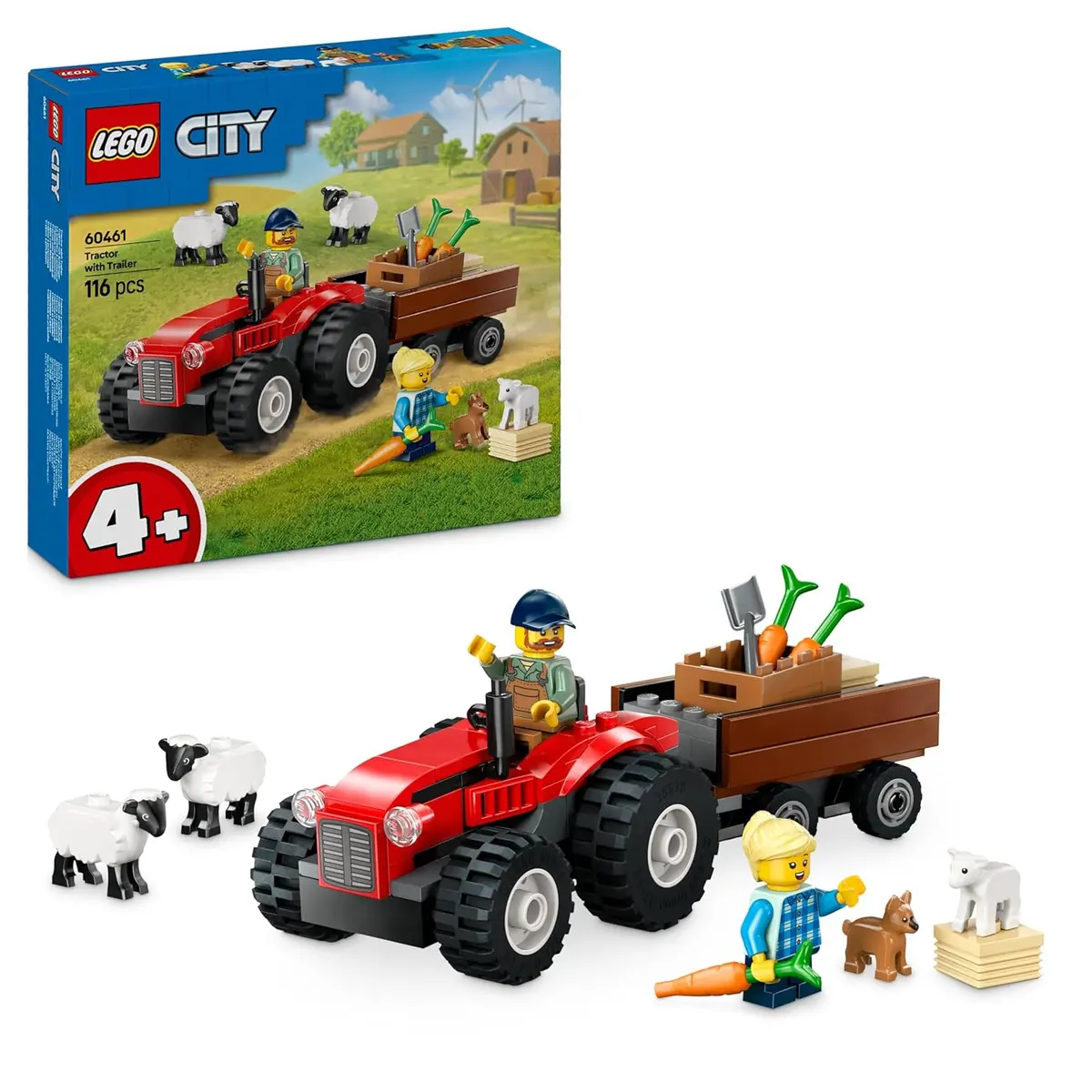 Lego City Red Farm Tractor With Trailer & Sheep Building Kit For Ages 4+ 1