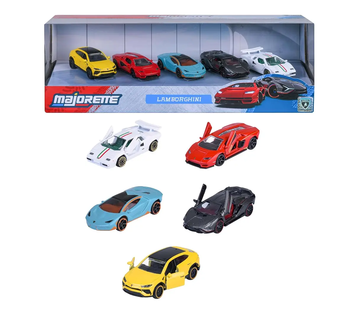 Majorette Lamborghini 5 Pack Set - Metal Toy Car With Freewheel, Suspension & Opening Parts For Kids & Collectors 1