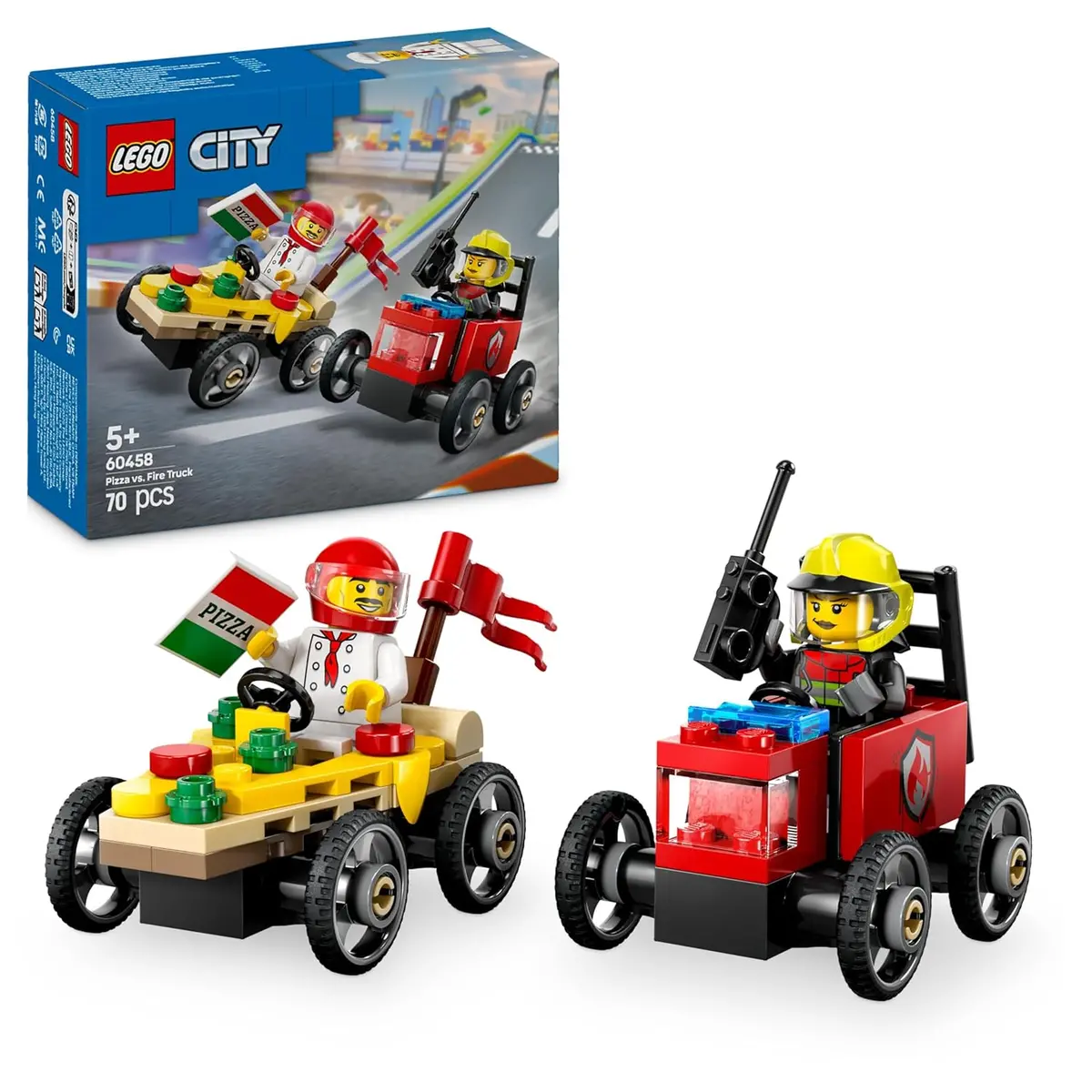 Lego City Pizza Vs. Fire Truck Race Car Building Kit For Ages 5+ 1