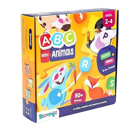 Bloomingo Learning Kit: Abc With Animals - Learn The Alphabets, Lowercase And Uppercase Letters With Fun Bingo Cards And Animal Puzzles 1