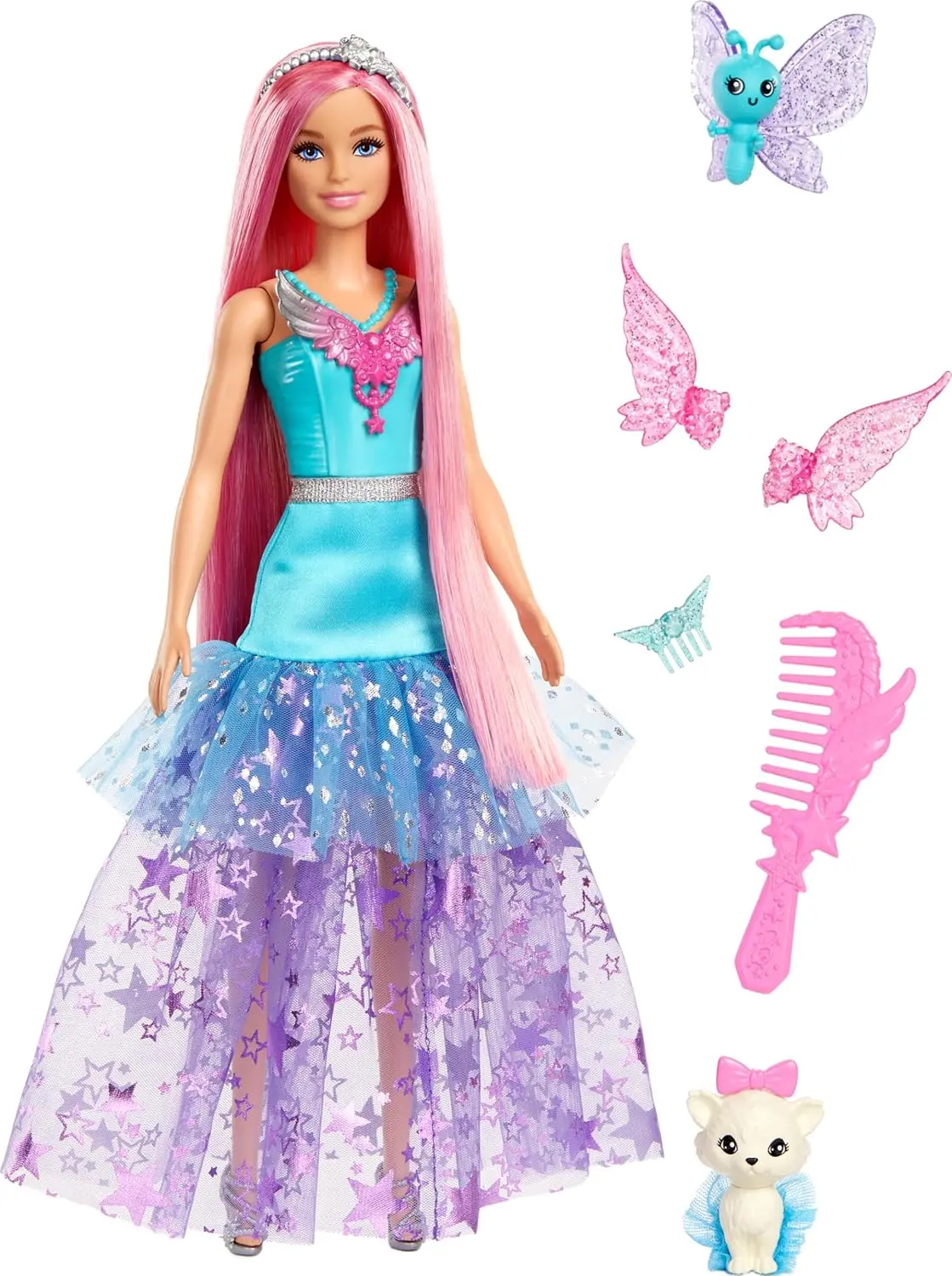 Barbie 7-Inch Long Hair Malibu Doll With 2 Fantasy Pets & Dress, From A Touch Of Magic For Kids Ages 3+ 1