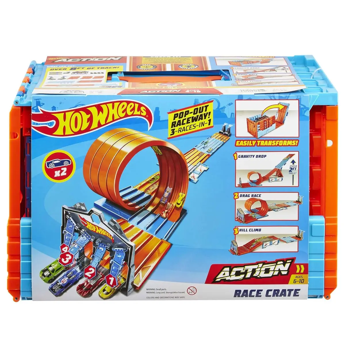 Hot Wheels Race Crate With 3 Stunts In 1 Set Portable Storage For Kids Ages 6 To10 Years 1
