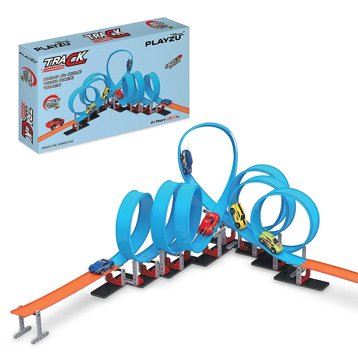 Playzu Track Champion – 108Pcs Seven 360 Degree Loops Racing Track Game With Building Block Sets 1