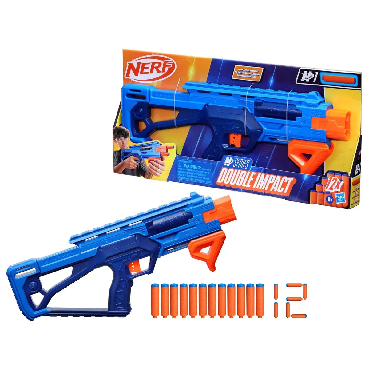 Nerf N Series Double Impact Blaster With 12 Official Nerf N1 Darts Compatible Only With Nerf N1 Blasters Pump Action Priming Ages 8 Years & Up 1