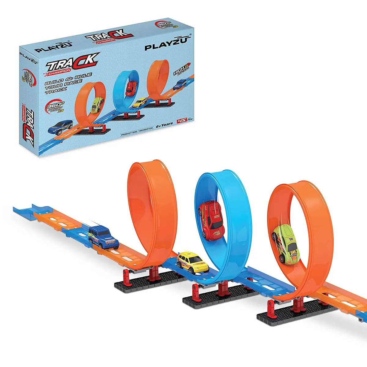 Playzu Track Champion – 45Pcs Triple 360 Degree Loops Racing Track Game With Building Block Sets 1