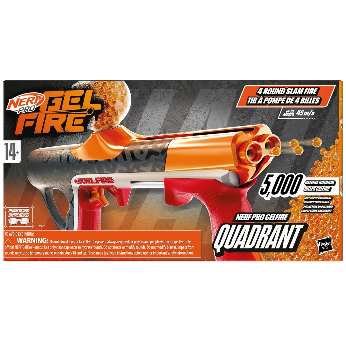 Nerf Pro Gelfire Quadrant Blaster, 150 Fps, 5,000 Gelfire Rounds, 4 Round Slam Fire, 400 Round Hopper, Eyewear, Ages 14+ 2
