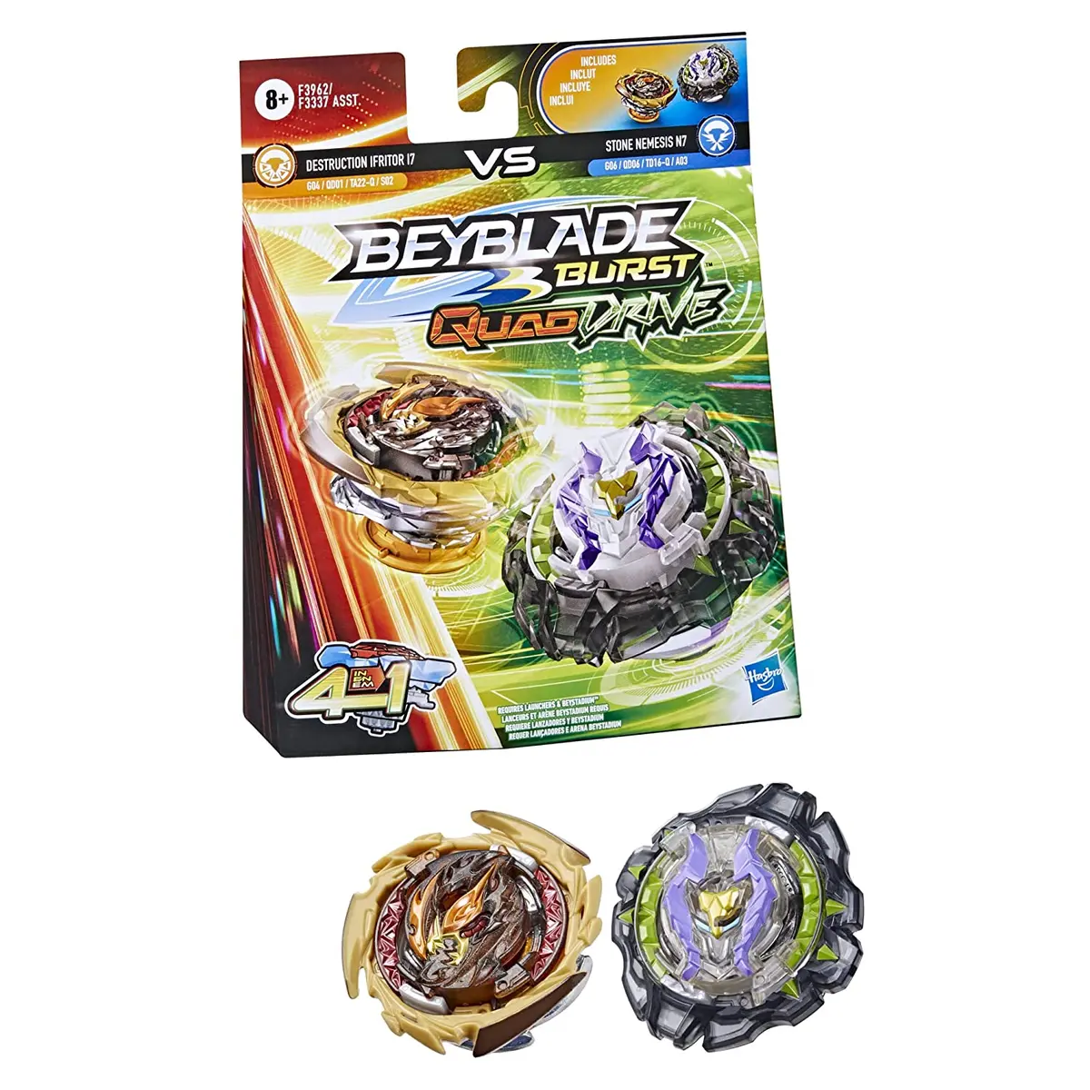 Beyblade Burst Quaddrive Destruction Ifritor I7 And Stone Nemesis N7 Spinning Top Dual Pack For Kids Ages 8 And Up 1