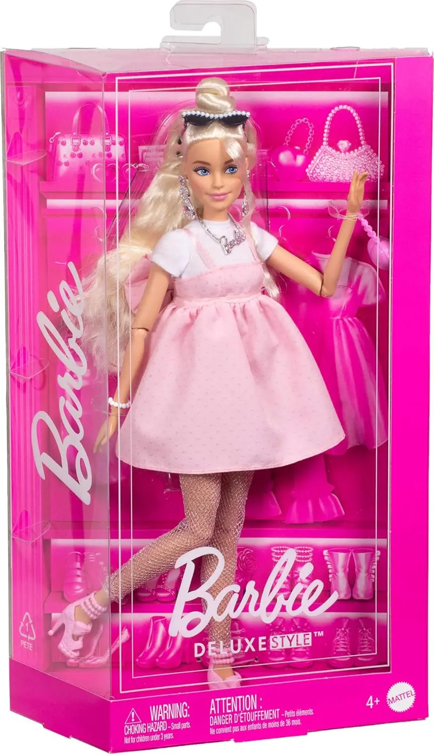 Barbie Deluxe Style Doll #3 In Barbiecore Outfit, Blond Hair In Top Knot, Pink Pastel Dress With Oversized Bow And Accessories For Kids Ages 4+ 1