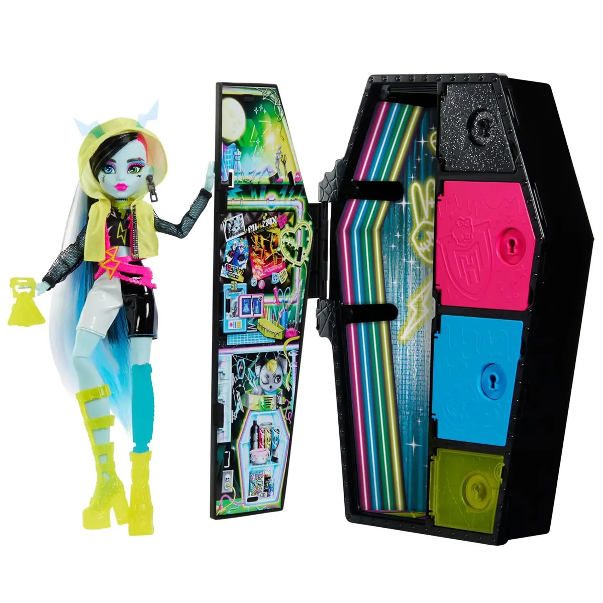 Monster High Frankie Stein Doll And Fashion Set, Skulltimate Secrets Neon Frights, Dress-Up Locker With 19+ Surprises For Kids Ages 5+ 1