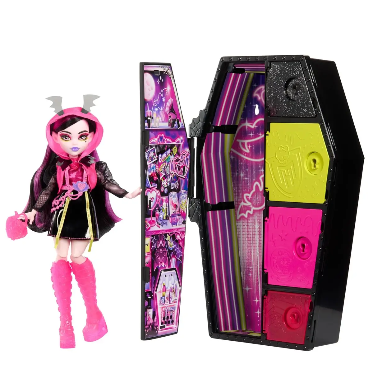 Monster High Draculaura Doll And Fashion Set, Skulltimate Secrets Neon Frights, Dress-Up Locker With 19+ Surprises For Kids Ages 5+ 1