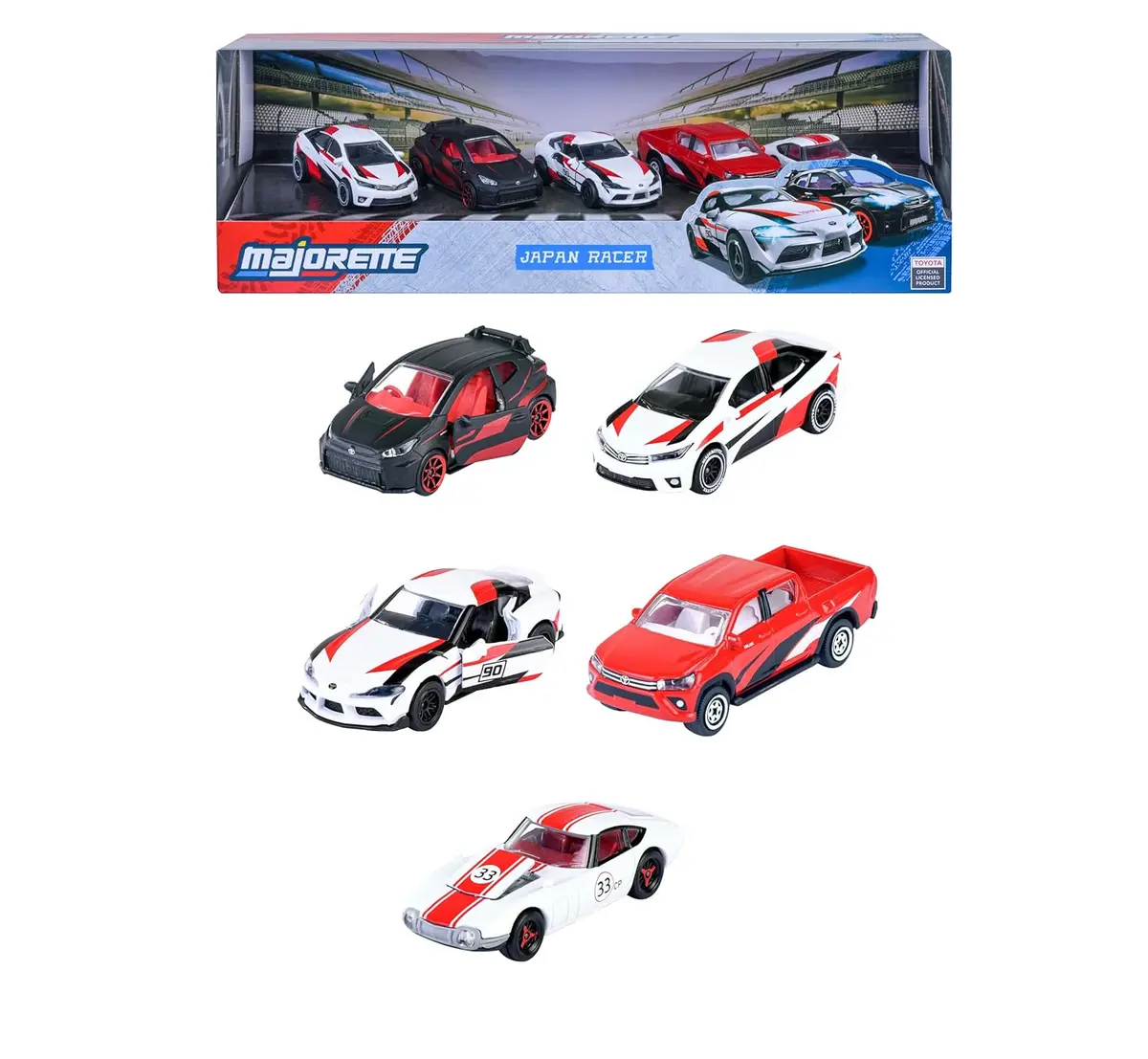 Majorette Japan Racer 5 Pack Set - Licensed Toyota Models Metal Toy Car With Freewheel, Suspension & Opening Parts For Kids & Collectors 1