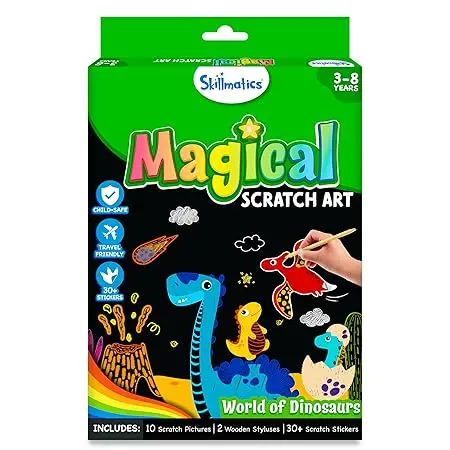 Skillmatics Magical Scratch Art Book For Kids - Dinosaurs, Craft Kits & Supplies, Diy Activity & Stickers, Gifts For Toddlers, Girls & Boys Ages 3, 4, 5, 6, 7, 8, Travel Toys 1