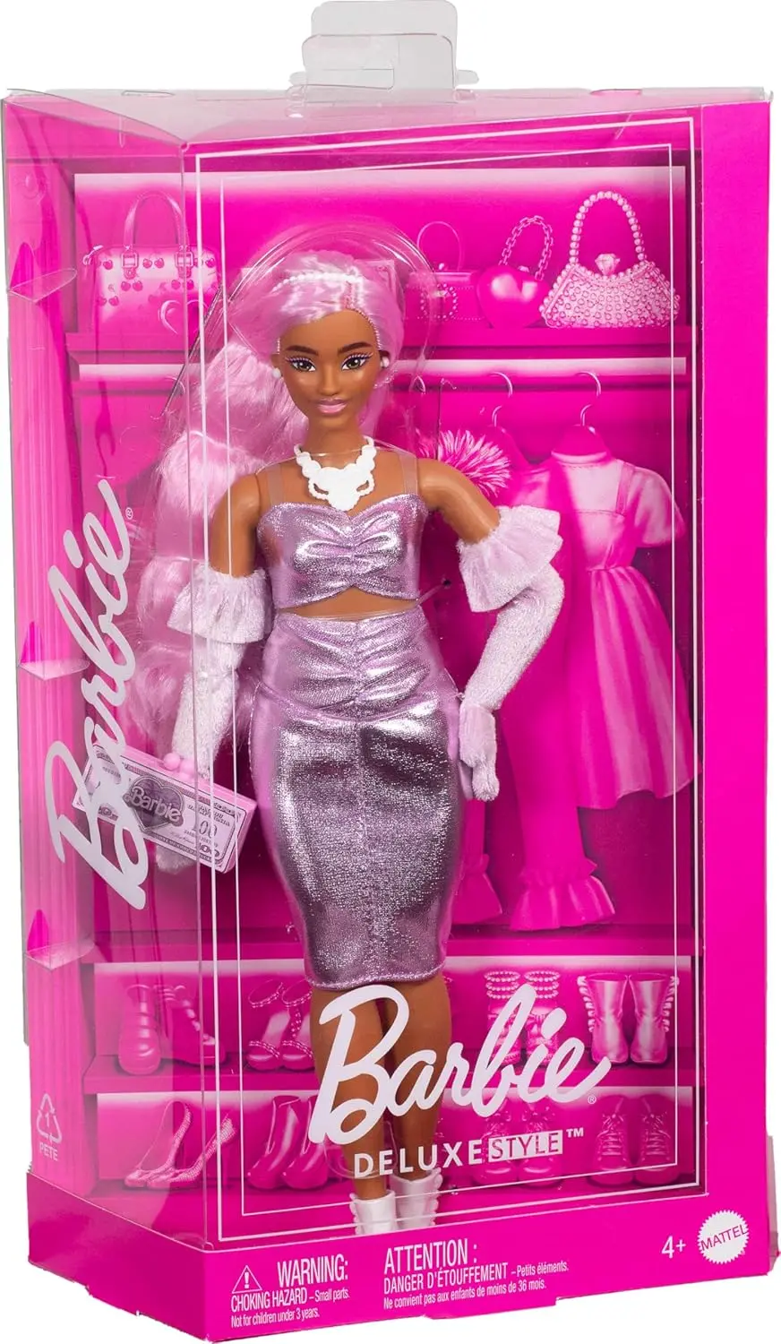 Barbie Deluxe Style Doll #1 In Barbiecore Outfit, Pink Hair And Glossy Pink Dress With Accessories For Kids Ages 4+ 1
