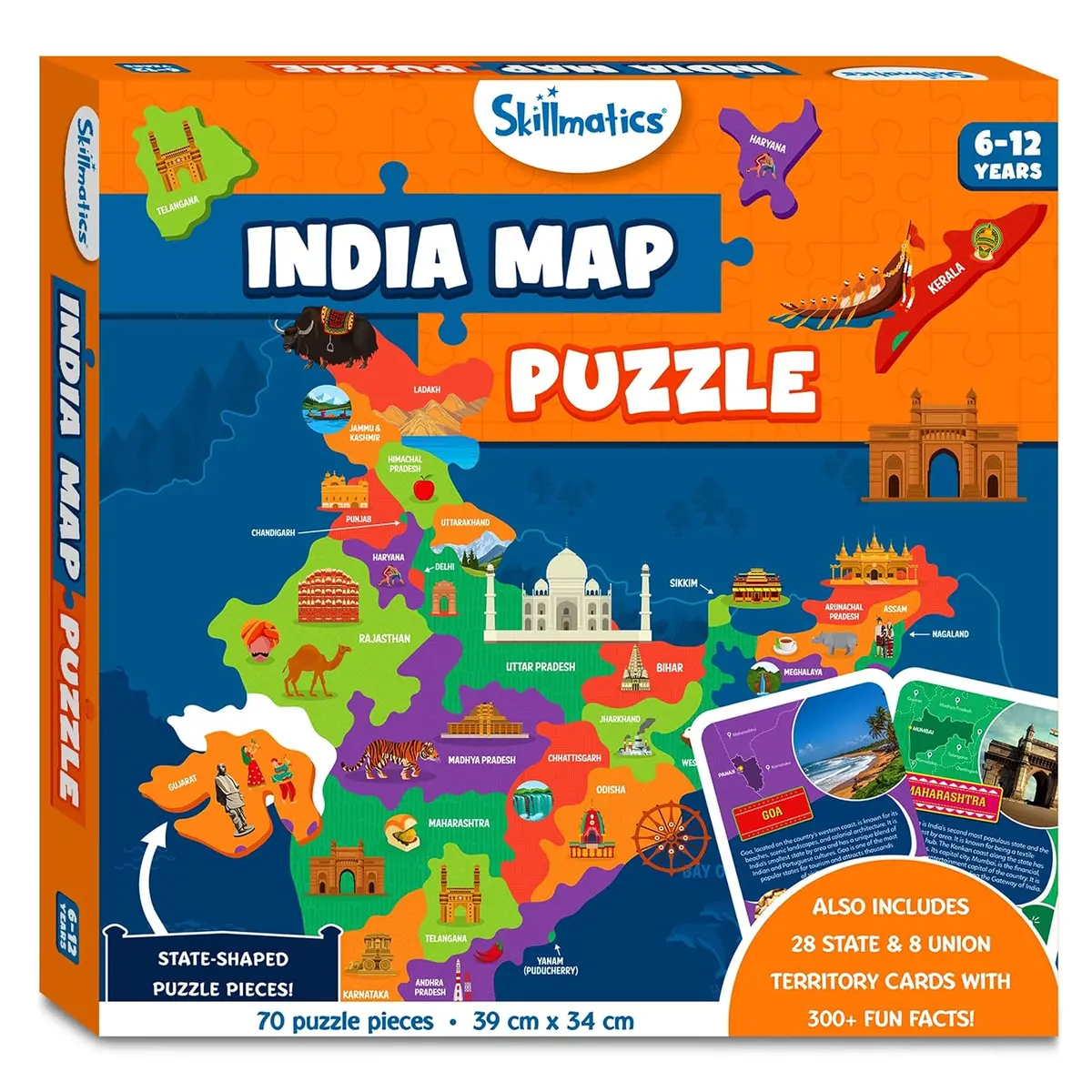 Skillmatics India Map Puzzle - 70 Pieces, Educational Toy For Learning 300+ Facts About India, Gifts For Ages 6 To 12 1
