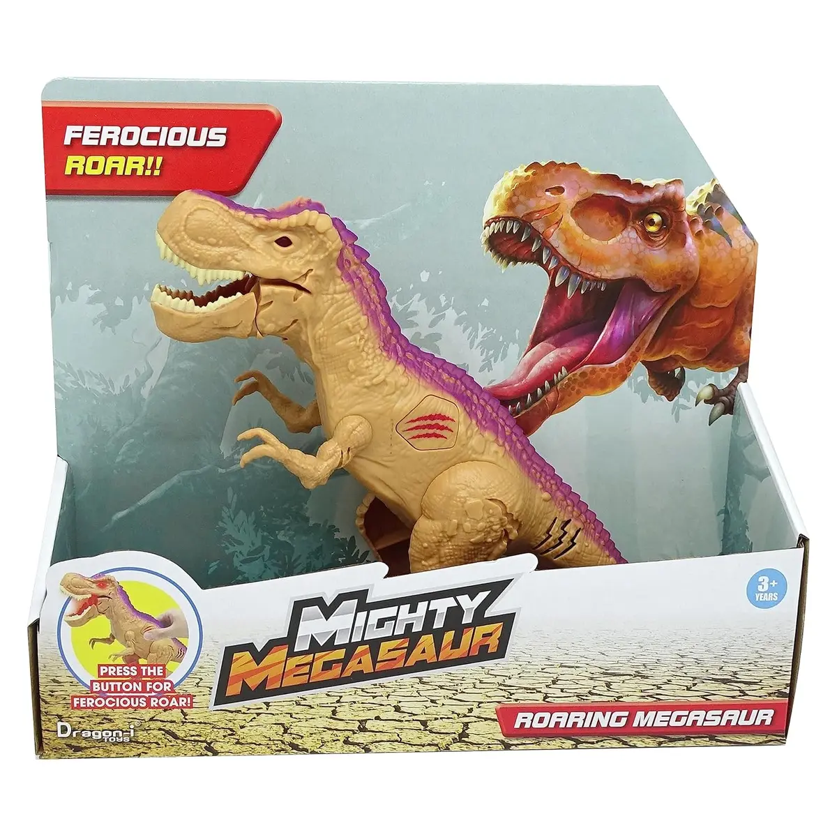 Dragon-I Mighty Megasaur Roaring T-Rex Dinosaur Action Figure For Kids Ages 3+, Brown 1