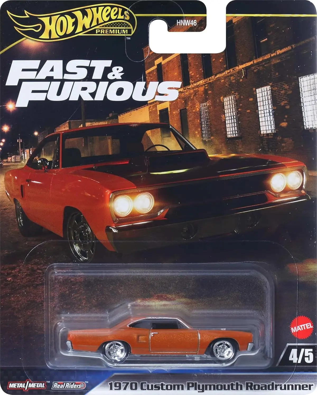 Hot Wheels Premium Car Fast & Furious 1970 Custom Plymouth Roadrunner, 1:64 Scale Die-Cast Car For Collectors Inspired By Fast & Furious Movie 1