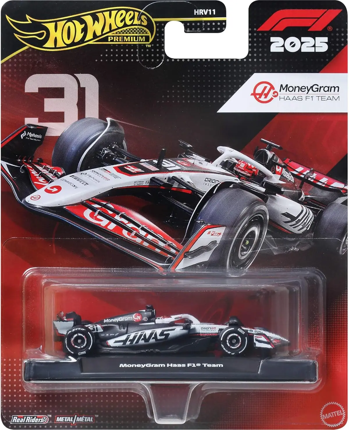 Hot Wheels Race Team Moneygram Haas F1 Team (#31) 1:64 Scale Premium Die-Cast Formula 1 Collectible Toy Race Car With Real Riders Tires & Metal/Metal Body & Chassis For Collectors 1