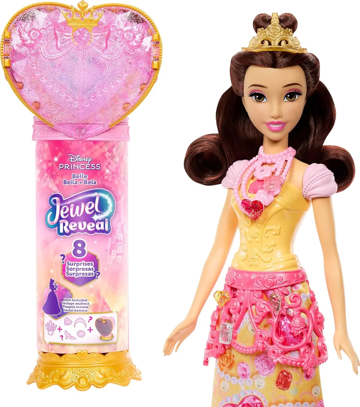 Disney Princess Jewel Reveal Belle Fashion Doll With 8 Surprises Including Gem Box & Accessories For Kids Ages 3 Years & Up 1
