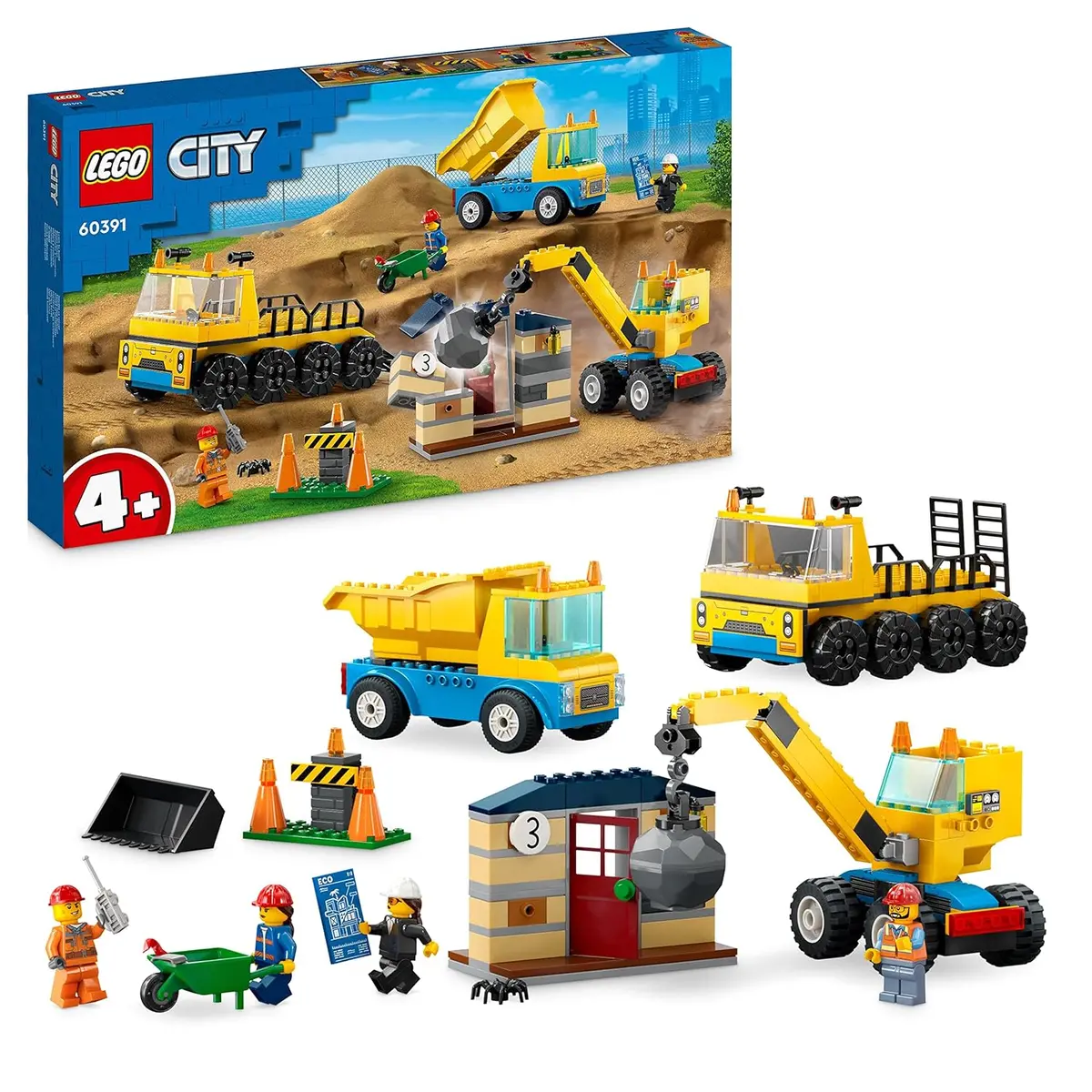 Lego City Construction Trucks & Wrecking Ball Crane Building Kit For Ages 4+ 1