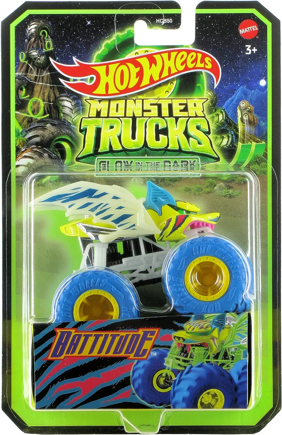 Hot Wheels Glow In The Dark 1:64 Scale Battitude Monster Truck For Ages 3+ 1