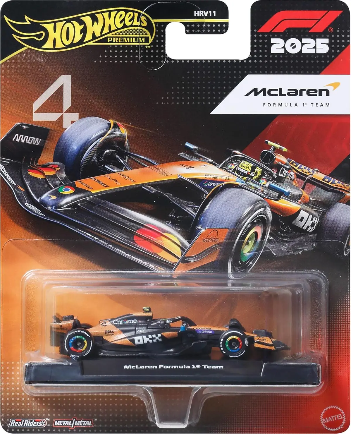 Hot Wheels Race Team Mclaren F1 Team (#4) 1:64 Scale Premium Die-Cast Formula 1 Collectible Toy Race Car With Real Riders Tires & Metal/Metal Body & Chassis For Collectors 1