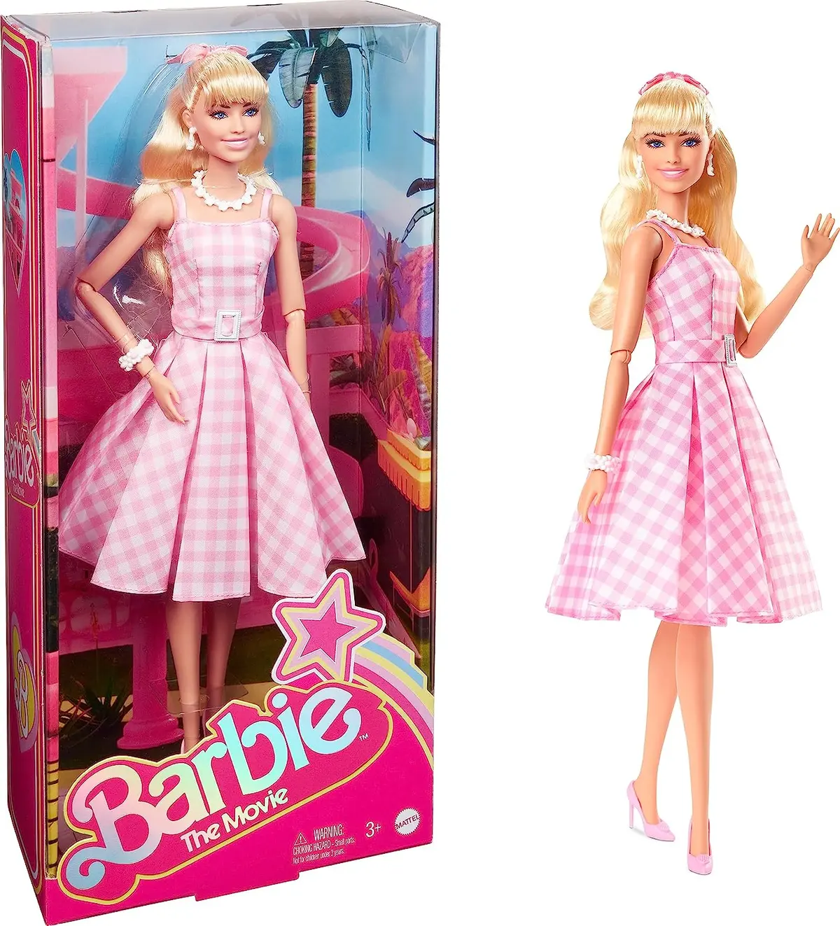 Barbie The Movie Doll Wearing Pink And White Gingham Dress With Daisy Chain Necklace For Ages 3 Years And Up 1