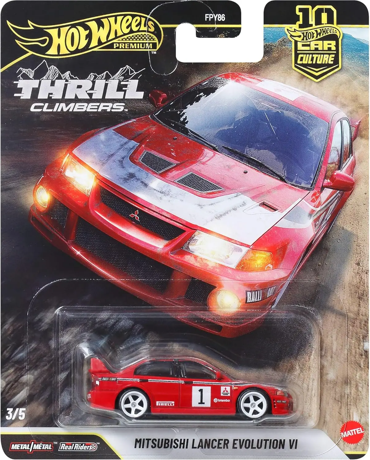 Hot Wheels Car Culture 1:64 Scale Premium Thrill Climbers 2026 Mitsubishi Lancer Evolution Vi Toy Car For Ages 4+ 1
