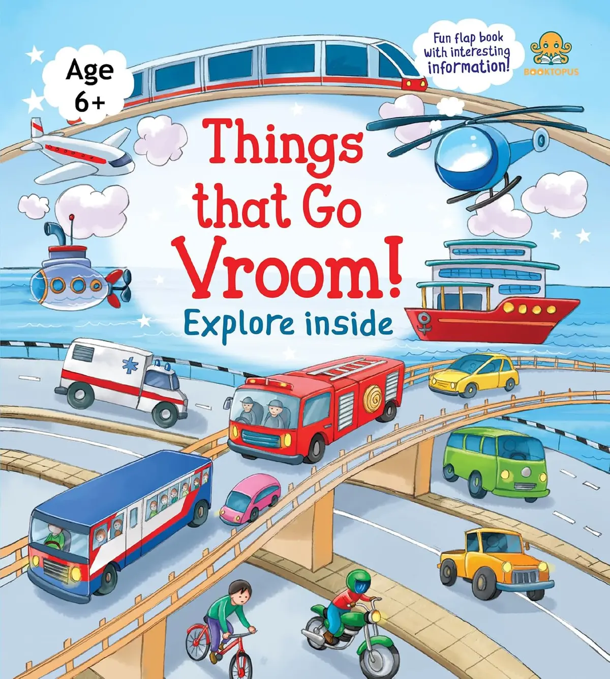 Booktopus Lift-The-Flap Learning Book - Things That Go Vroom! Knowledge Book For Kids - Interactive Learning Books 6+ 1
