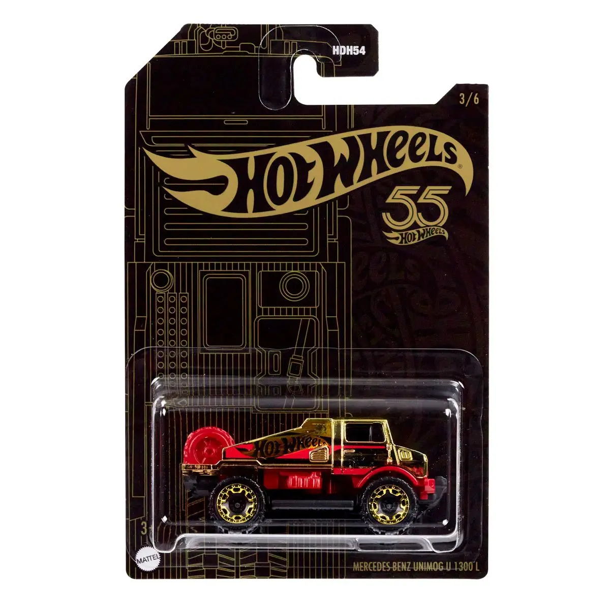 Hot Wheels 55Th Anniversary Pearl & Chrome 2023 'Mercedes-Benz Unimog 1300L Diecast Car 1