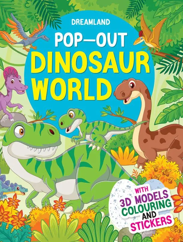 Dreamland Pop-Out Dinosaurs World With 3D Models Colouring Stickers - An Interactive & Activity Book For Kids (English) 1