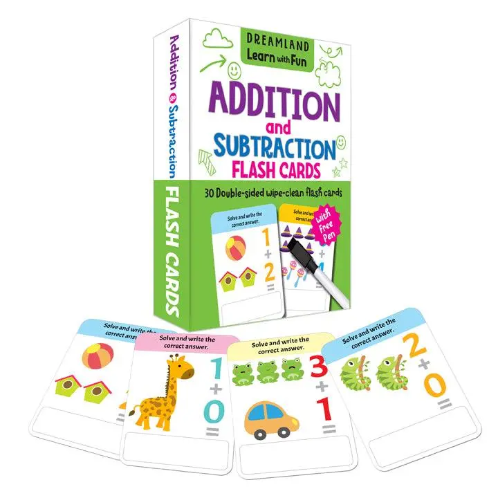 Dreamland Flash Cards Addition And Subtraction - 30 Double Sided Wipe Clean Flash Cards With Pen - An Early Learning Book For Kids (English) 1
