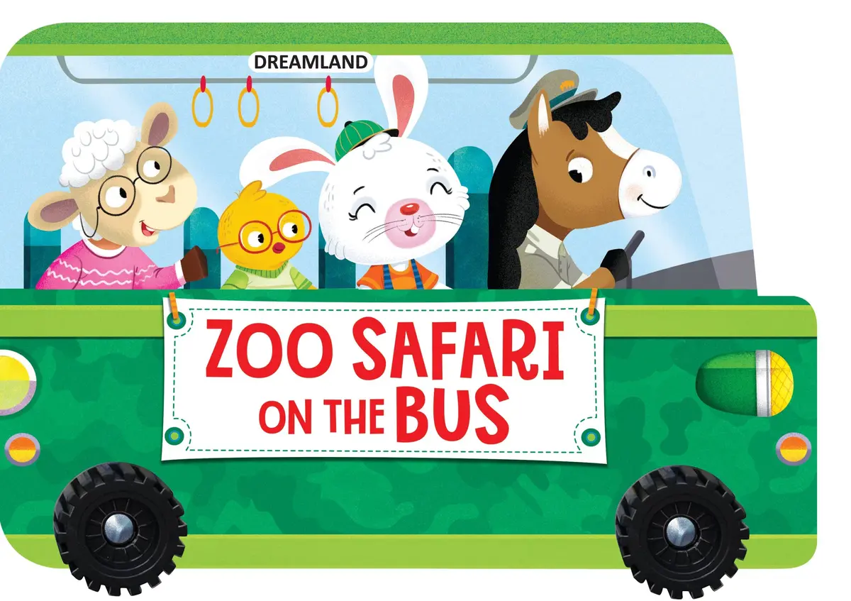 Dreamland Zoo Safari On The Bus - A Shaped Board Book With Wheels - A Picture Book For Kids (English) 1