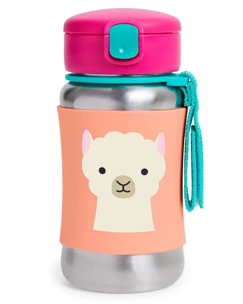 Skip Hop Zoo Back To School Sports Bottle Llama - Stainless Steel Sipper For Ages 3-6 Years 1