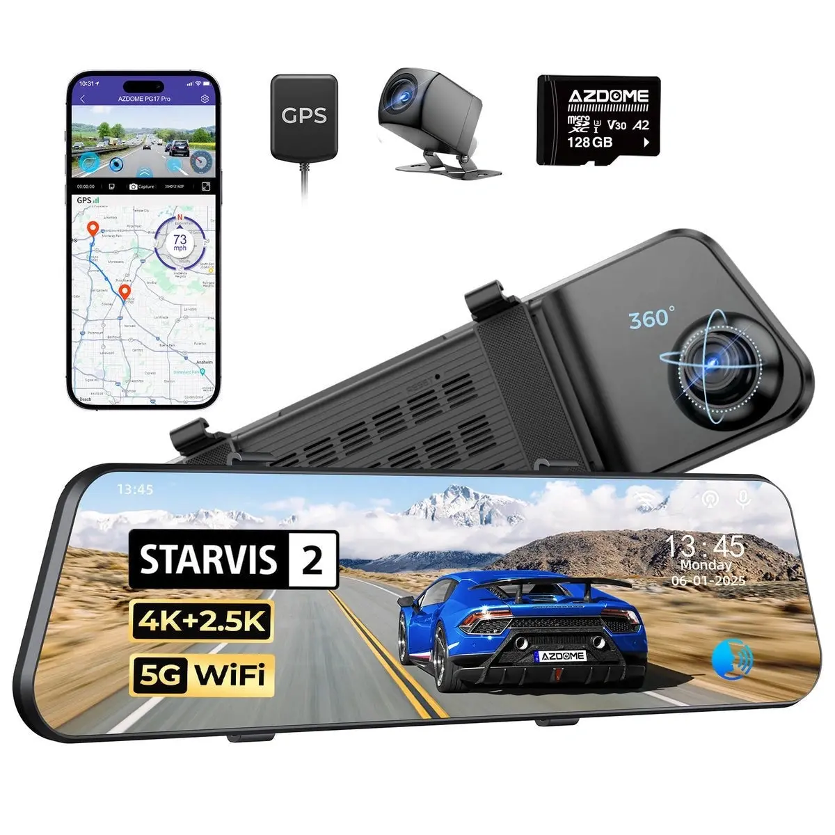 Azdome Pg17 Pro 2Ch 4K Mirror Dash Cam With Sony Starvis 2 Imx678 1