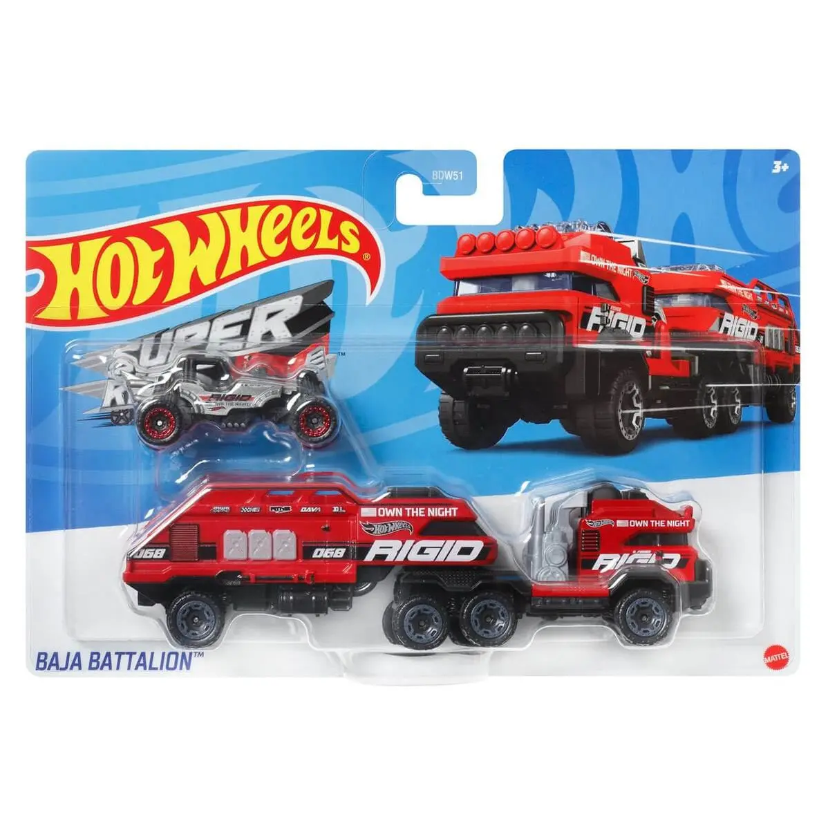 Hot Wheels Super Rigs Baja Battalion With 1 Hot Wheels 1:64 Scale Car For Ages 3 Years Old&Up (Hmf94) 1