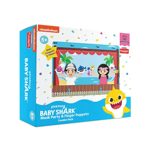 Funskool Handy Crafts Baby Shark Mask Party & Finger Puppets, Birthday Themed Party, Make 2 Soft Masks & 6 Finger Puppets For Boys & Girls, Art And Craft Kit, Ages 5 Years And Above, Multicolour 1