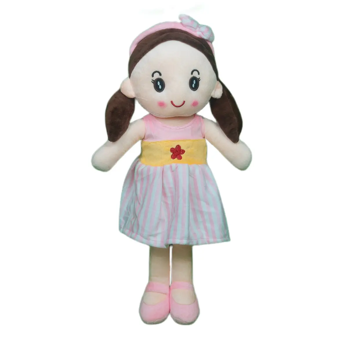 Play Hour Cute Rag Doll Plush Soft Toy Wearing Baby Pink & White Stripes Frock For Ages 3 Years And Up, 40Cm 1