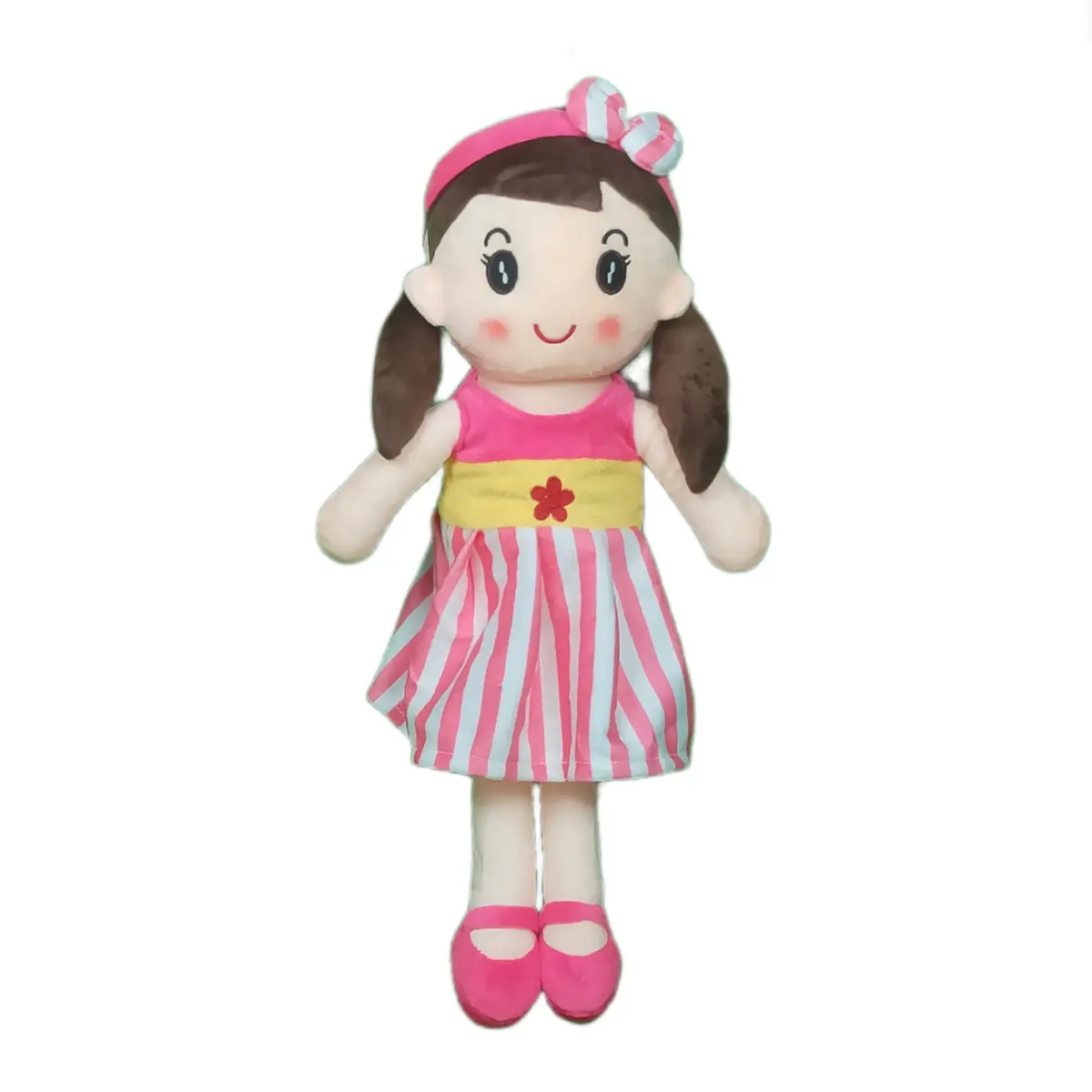 Play Hour Cute Rag Doll Plush Soft Toy Wearing Pink & White Stripes Frock For Ages 3 Years And Up, 40Cm 1