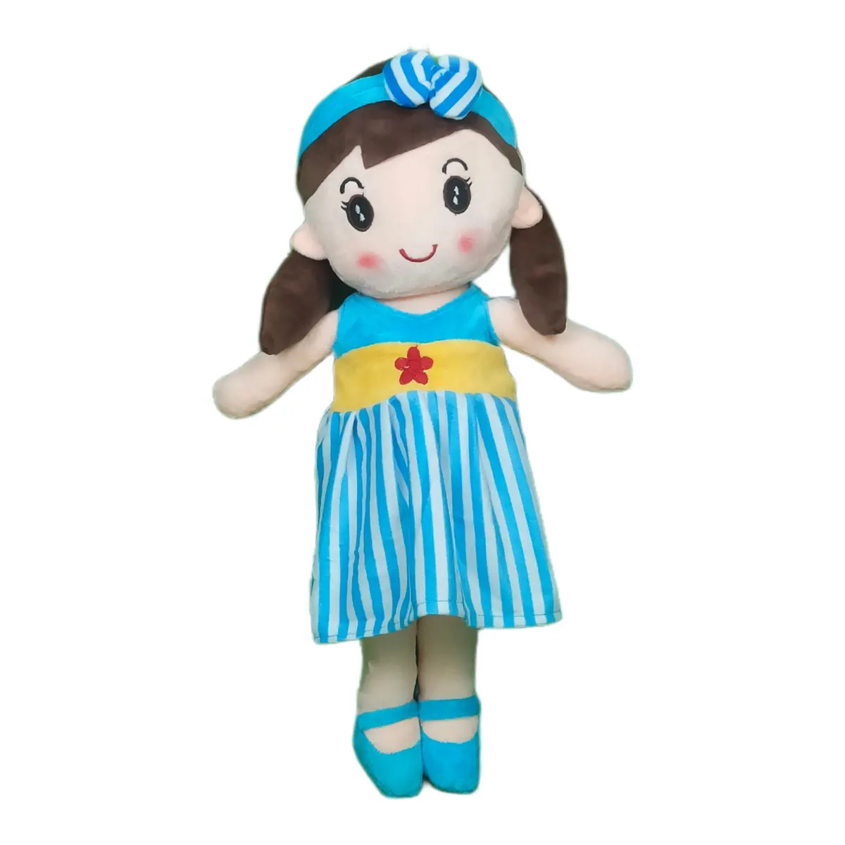 Play Hour Cute Rag Doll Plush Soft Toy Wearing Sky & White Stripes Frock For Ages 3 Years And Up, 40Cm 1