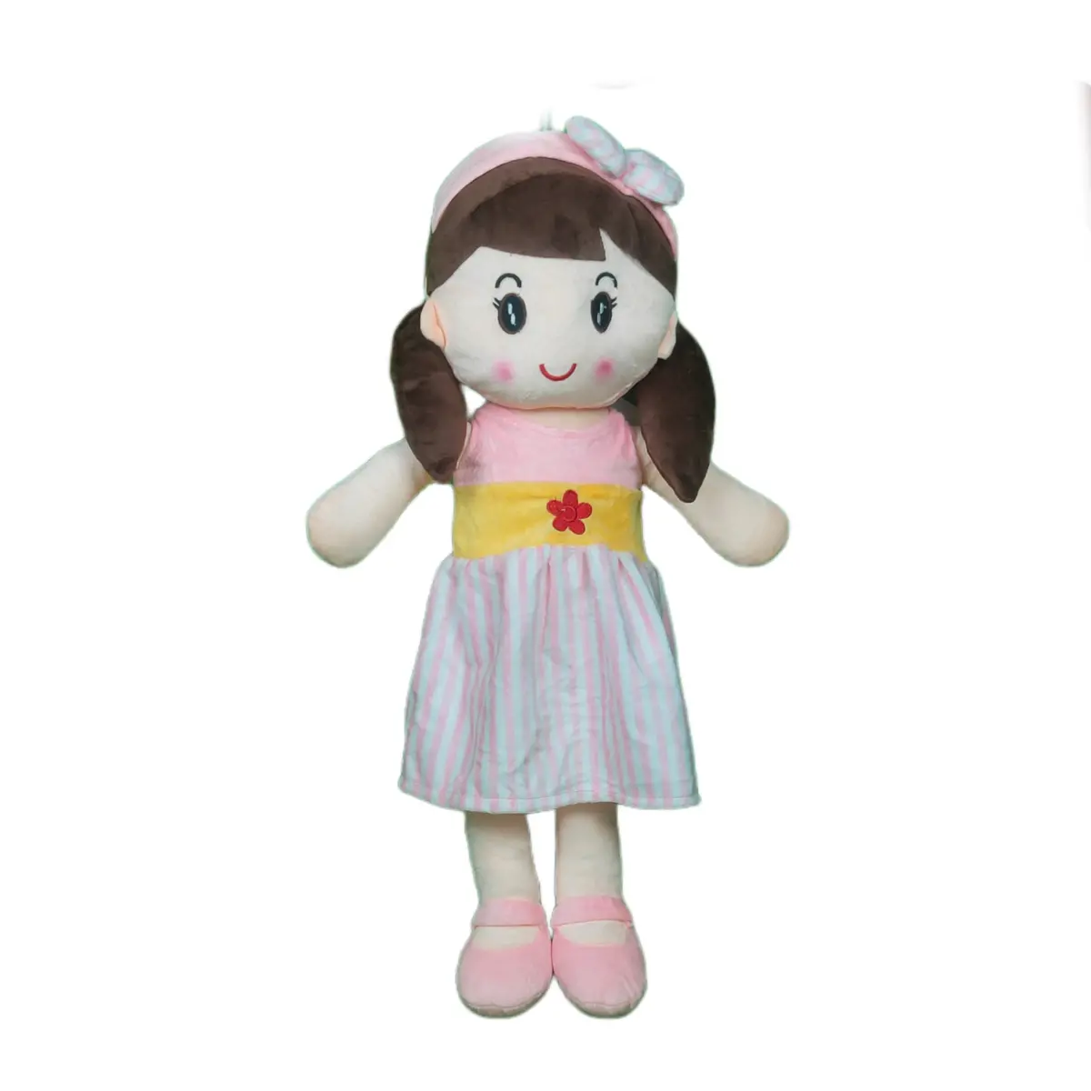 Play Hour Cute Rag Doll Plush Soft Toy Wearing Baby Pink & White Stripes Frock For Ages 3 Years And Up, 60Cm 1