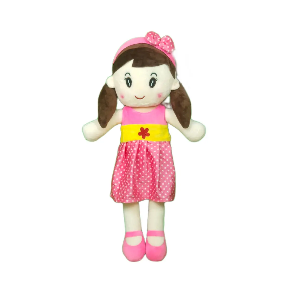 Play Hour Cute Rag Doll Plush Soft Toy Wearing Pink & White Stripes Frock For Ages 3 Years And Up, 60Cm 1