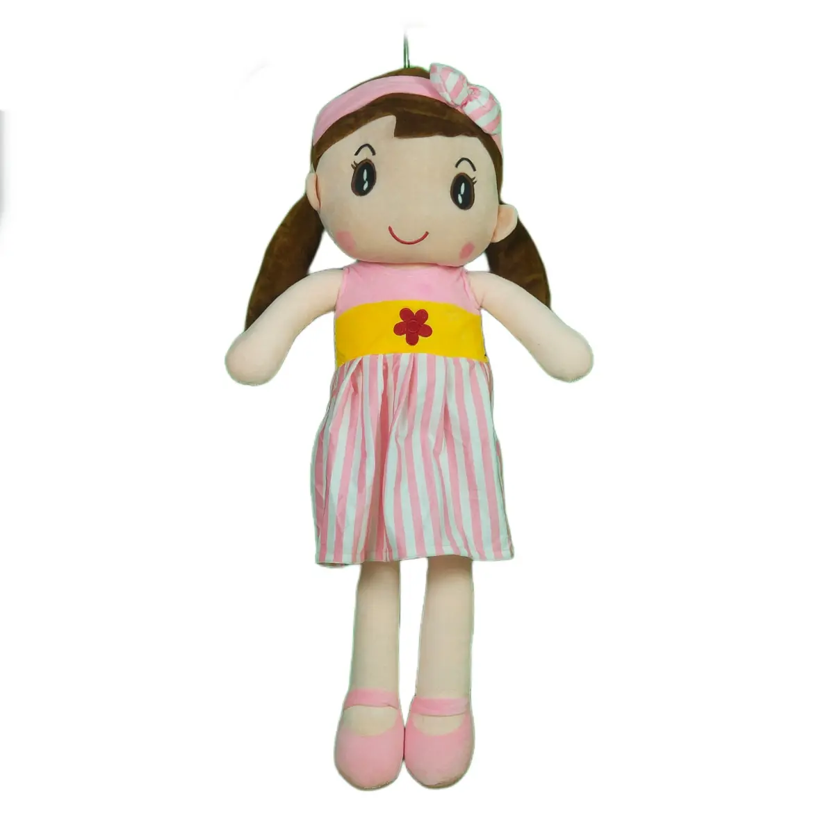Play Hour Cute Rag Doll Plush Soft Toy Wearing Pink & White Stripes Frock For Ages 3 Years And Up, 80Cm 1