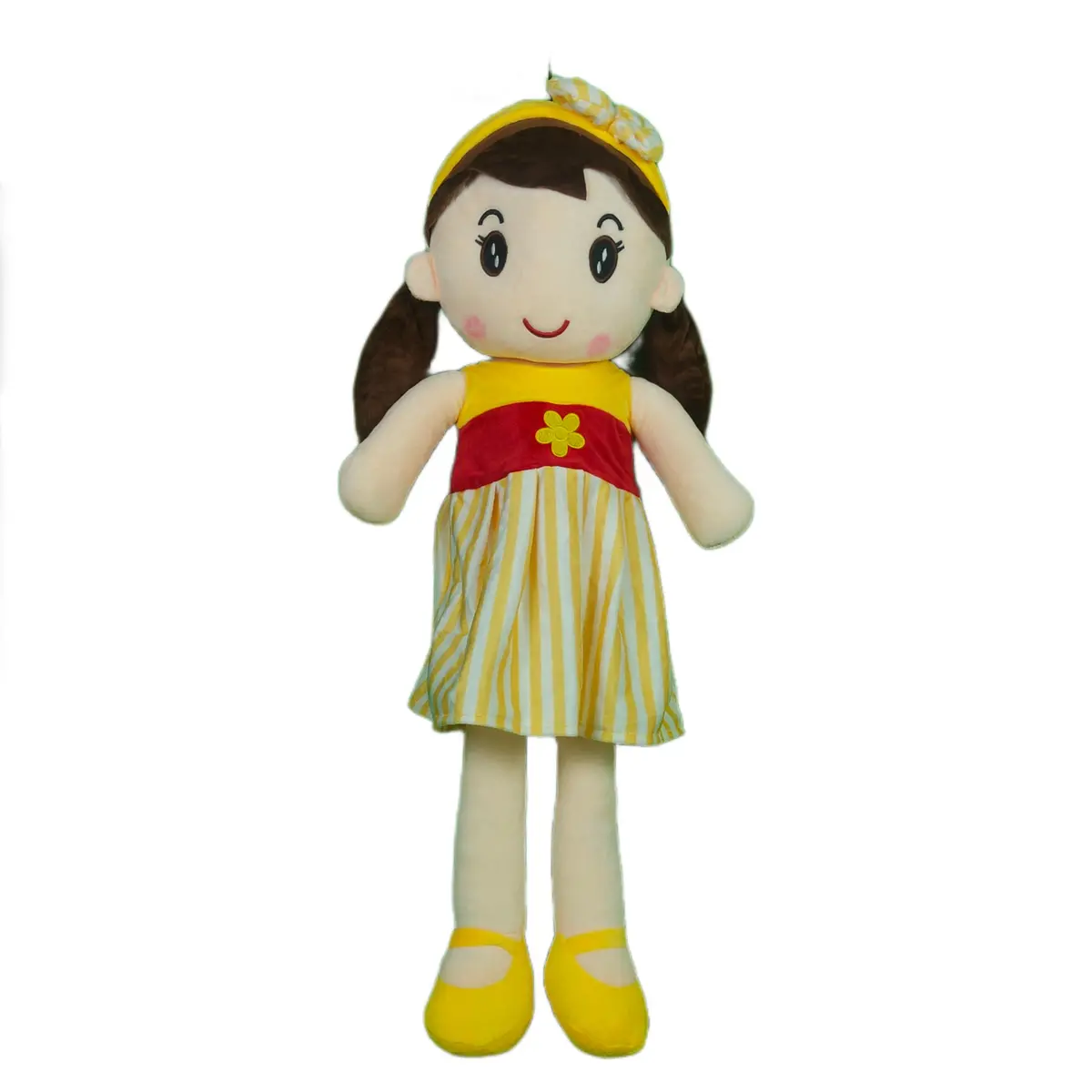 Play Hour Cute Rag Doll Plush Soft Toy Wearing Yellow & White Stripes Frock For Ages 3 Years And Up, 80Cm 1