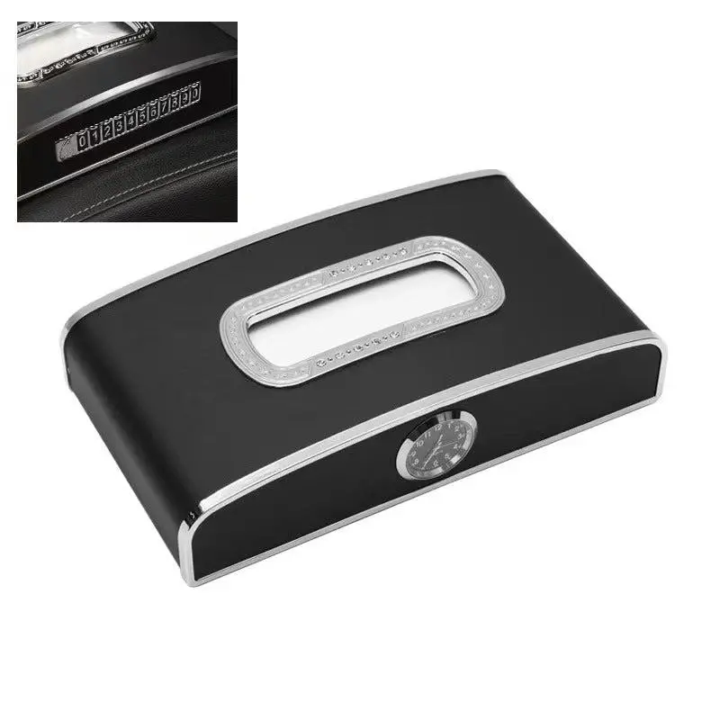 Car Tissue Box With Clock Watch & Parking Card 1