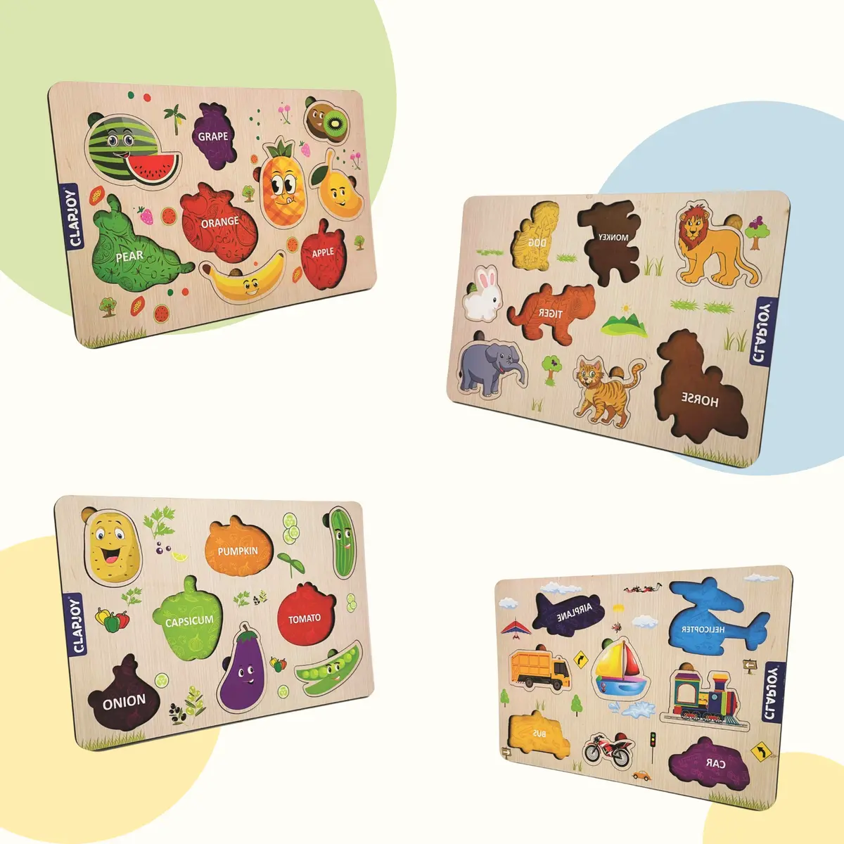 Clapjoy Wooden Learning Educational Board For Kids, Puzzle Toys For 2 Years Old Boys & Girls (Vegetable & Animal) 1