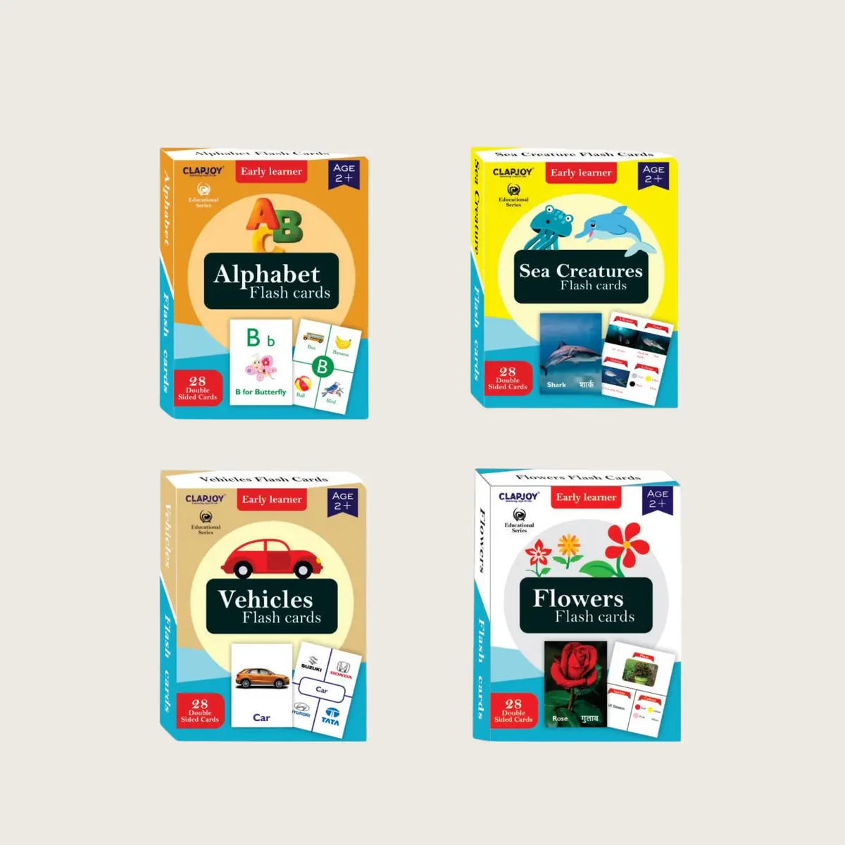 Clapjoy Double Sided Flash Cards For Kids Educational Learning Material| Early Learning Cards For Kids | Return Gift For Kids Ages 2-6 Years Old Boys & Girls (Combo Set Of 7) 1